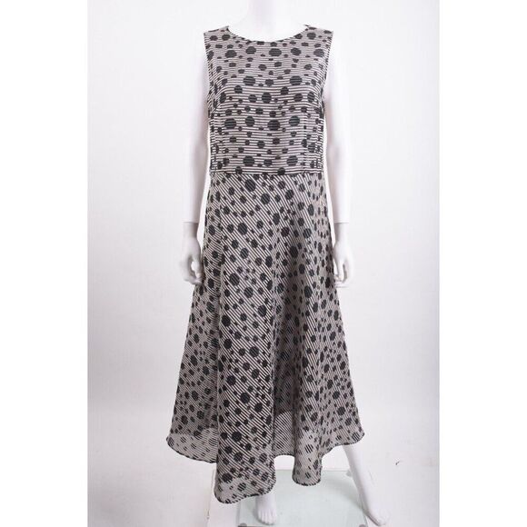 Akris Punto Womans Jacquard Dot Midi Dress Size 10 Black Polka Dot Organdy NWT